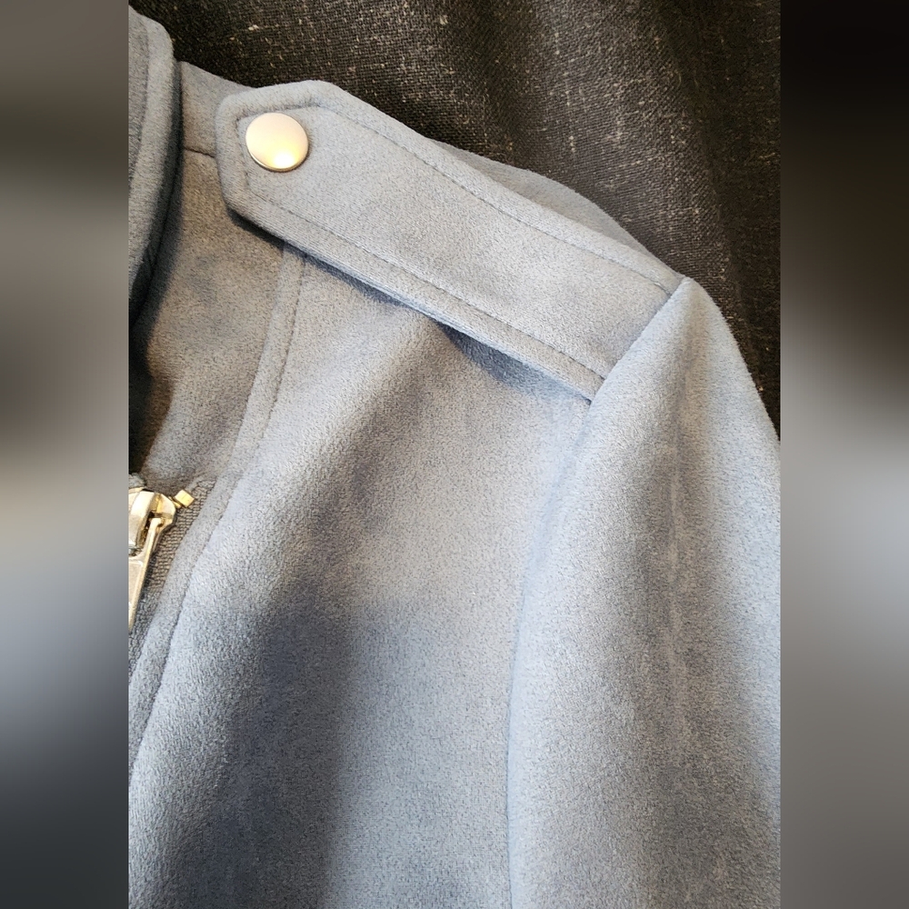 BB Dakota x Steve Madden Faux Suede Moto Jacket Women’s XL Light Blue Zip Front - Picture 6 of 8